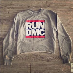 NWT RUN DMC crop top LS gray sweatshirt size XS
